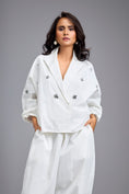 Load image into Gallery viewer, White Cropped Embellished Blazer With Drop Pants