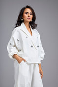 Load image into Gallery viewer, White Cropped Embellished Blazer With Drop Pants