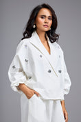Load image into Gallery viewer, White Cropped Embellished Blazer With Drop Pants
