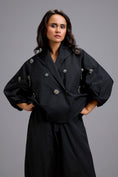 Load image into Gallery viewer, Cropped Embellished Blazer with Wrap Front