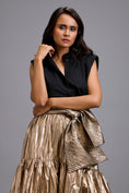 Load image into Gallery viewer, Sleeveless Shirt with Metallic Gold High-Low Skirt