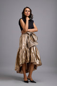 Load image into Gallery viewer, Sleeveless Shirt with Metallic Gold High-Low Skirt