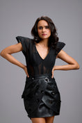 Load image into Gallery viewer, Leather Wrap Skirt with Sheer Corset Top