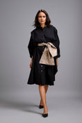Load image into Gallery viewer, Button-Down Midi Dress with Metallic Gold Bow Belt