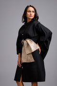 Load image into Gallery viewer, Button-Down Midi Dress with Metallic Gold Bow Belt