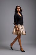 Load image into Gallery viewer, Puff-Sleeve Dress with Metallic Gold Bubble Skirt