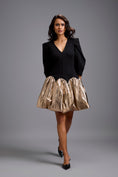 Load image into Gallery viewer, Puff-Sleeve Dress with Metallic Gold Bubble Skirt