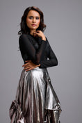 Load image into Gallery viewer, Sheer Corset Top with Draped Gunmetal Maxi Skirt