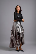 Load image into Gallery viewer, Sheer Corset Top with Draped Gunmetal Maxi Skirt