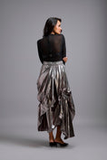 Load image into Gallery viewer, Sheer Corset Top with Draped Gunmetal Maxi Skirt