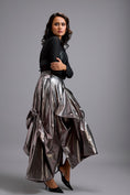 Load image into Gallery viewer, Sheer Corset Top with Draped Gunmetal Maxi Skirt