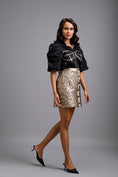 Load image into Gallery viewer, Black Puff-sleeve Shirt With Contrast Piping