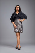 Load image into Gallery viewer, Black Embellished Shirt With Gunmetal Ruched Skirt