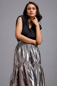 Load image into Gallery viewer, Sleeveless Shirt with Metallic Gunmetal High-Low Skirt