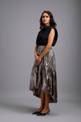 Load image into Gallery viewer, Sleeveless Shirt with Metallic Gunmetal High-Low Skirt