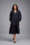 Load image into Gallery viewer, Black Long Gathered Hem Embellished Dress