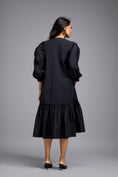 Load image into Gallery viewer, Black Long Gathered Hem Embellished Dress
