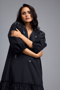 Load image into Gallery viewer, Black Long Gathered Hem Embellished Dress