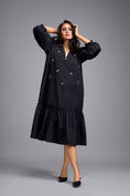 Load image into Gallery viewer, Black Long Gathered Hem Embellished Dress
