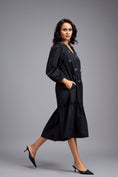 Load image into Gallery viewer, Black Long Gathered Hem Embellished Dress