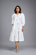 Load image into Gallery viewer, White Long Gathered Hem Embellished Dress