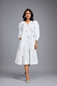 Load image into Gallery viewer, White Long Gathered Hem Embellished Dress