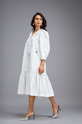 Load image into Gallery viewer, White Long Gathered Hem Embellished Dress