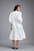 Load image into Gallery viewer, White Long Gathered Hem Embellished Dress