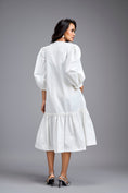Load image into Gallery viewer, White Long Gathered Hem Embellished Dress