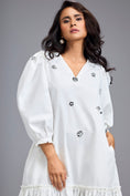 Load image into Gallery viewer, White Long Gathered Hem Embellished Dress