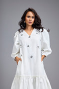Load image into Gallery viewer, White Long Gathered Hem Embellished Dress