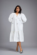 Load image into Gallery viewer, White Long Gathered Hem Embellished Dress