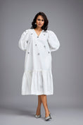 Load image into Gallery viewer, White Long Gathered Hem Embellished Dress