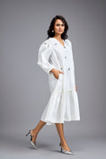 Load image into Gallery viewer, White Long Gathered Hem Embellished Dress
