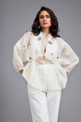 Load image into Gallery viewer, White Organza Embellished Top With Pants