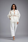 Load image into Gallery viewer, White Organza Embellished Top With Pants