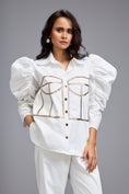 Load image into Gallery viewer, White Puff-sleeve Corset Shirt