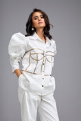 Load image into Gallery viewer, White Puff-sleeve Corset Shirt