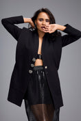 Load image into Gallery viewer, Black Cold-shoulder Embellished Button Blazer