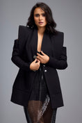 Load image into Gallery viewer, Black Cold-shoulder Embellished Button Blazer