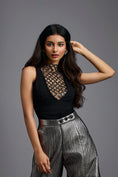 Load image into Gallery viewer, Black Beaded Lattice High-Neck Top