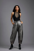 Load image into Gallery viewer, Black Beaded Lattice High-Neck Top