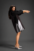 Load image into Gallery viewer, Colourblock Tunic Dress In Dark Brown And Black With Metallic Silver Side Panels