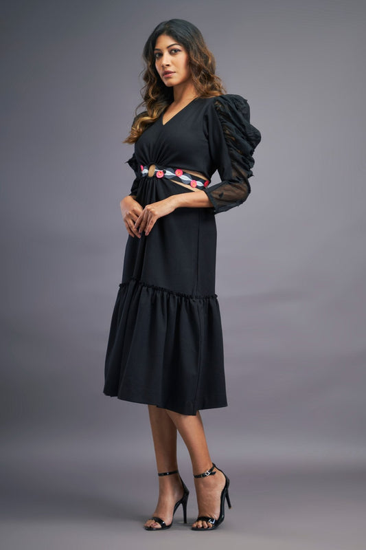 Black Dress With Side Cutouts & Ruffles