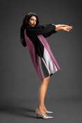 Load image into Gallery viewer, Colourblock Tunic Dress In Pink And Black With Metallic Silver Side Panels