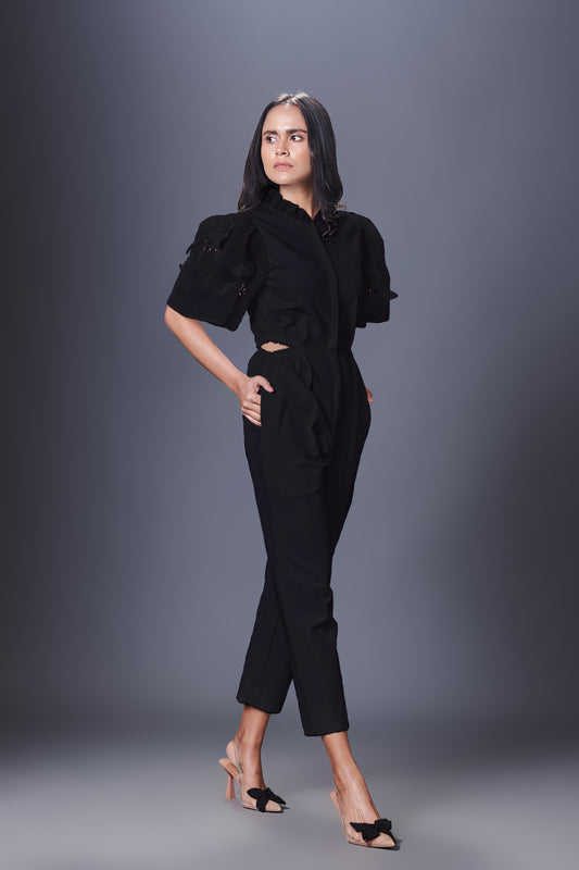 Side Cutout Jumpsuit With Embroidered Sleeves