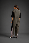 Load image into Gallery viewer, Colorblock Jumpsuit In Dark Green , Black & Metallic Panels With Relaxed Fit
