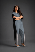 Load image into Gallery viewer, Colorblock Jumpsuit In Cool Grey , Black & Metallic Panels With Relaxed Fit
