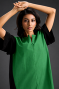 Load image into Gallery viewer, Colorblock Jumpsuit In Parrot Green , Black & Metallic Panels With Relaxed Fit