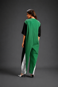 Load image into Gallery viewer, Colorblock Jumpsuit In Parrot Green , Black & Metallic Panels With Relaxed Fit